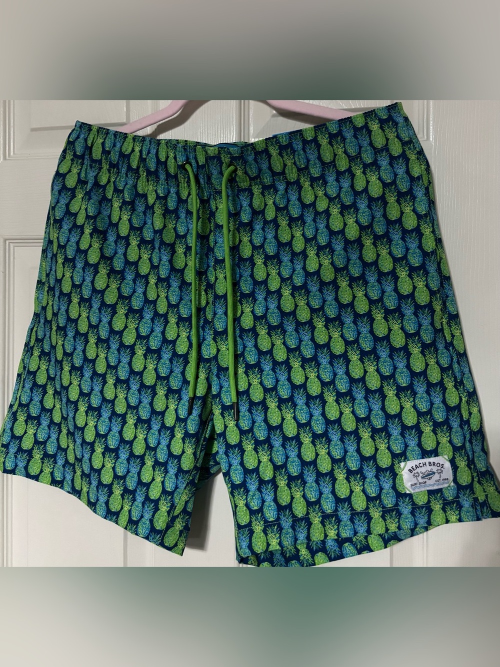 Beach Bros Men’s Pineapple Swim Trunks - Green/Blue